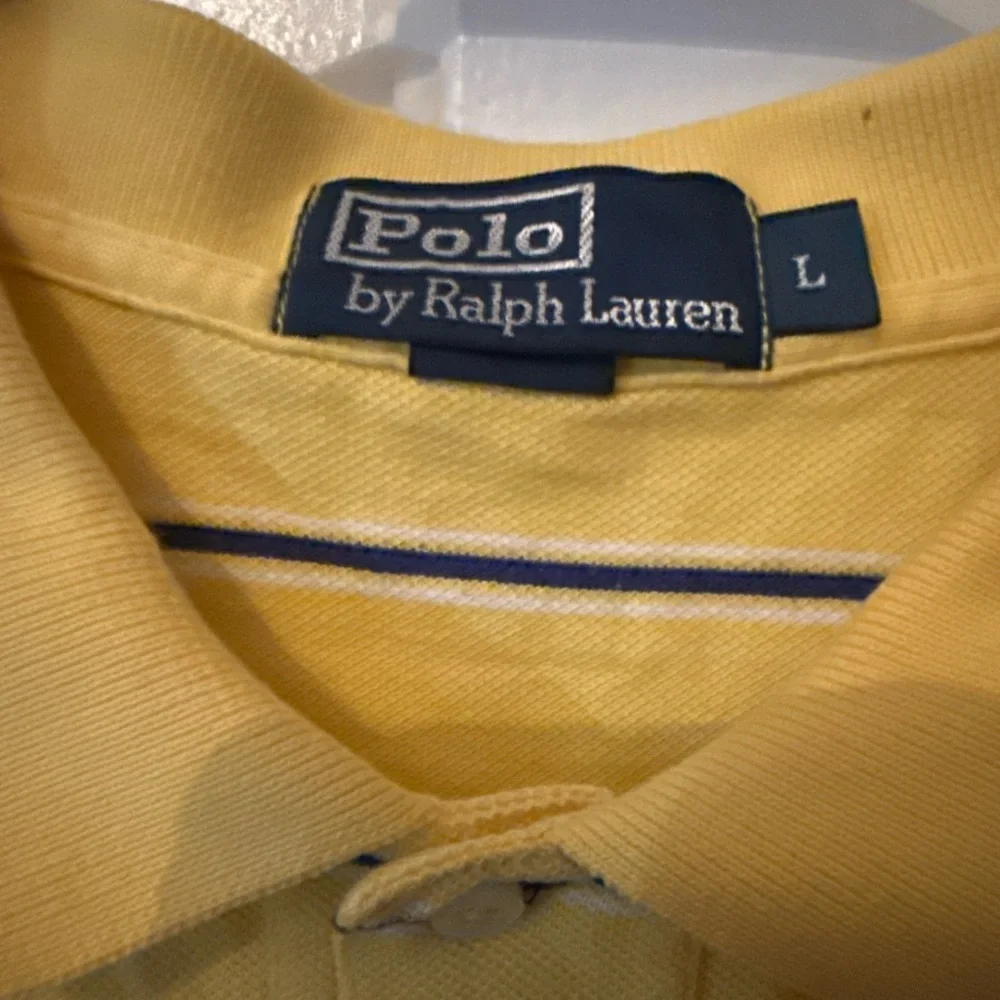 Polo Ralph Lauren Polo Shirt Mens Large Yellow Striped Pony Logo Short Sleeve